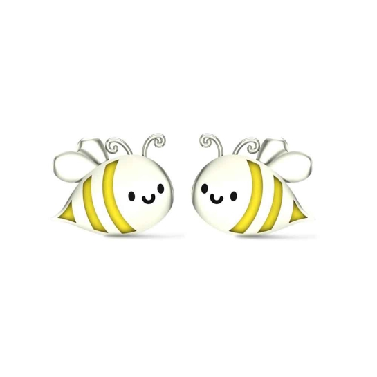 Honey Bee 18k White Gold Stud Earrings for Kids and Teen Girls