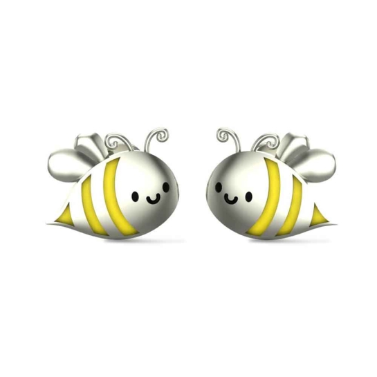 Honey Bee 18k White Gold Stud Earrings for Kids and Teen Girls