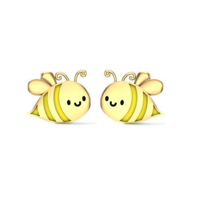 Honey Bee 18k Yellow Gold Stud Earrings for Kids and Teen Girls