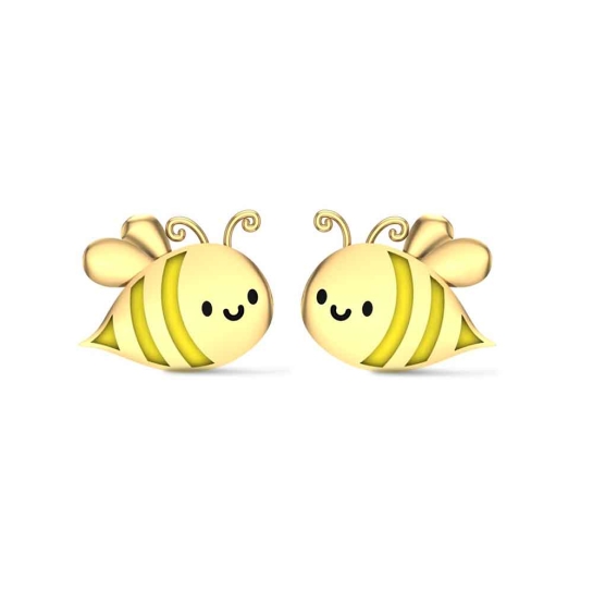 Yellow Gold Honey Bee 18k Stud Earrings for Kids and Teen Girls