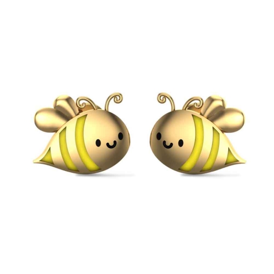 Honey Bee 18k White Gold Stud Earrings for Kids and Teen Girls