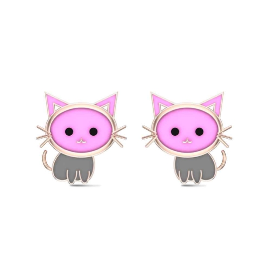 18k Kitten Rose Gold Stud Earrings for Kids and Teen Girls