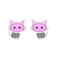 White Gold 18k Kitten Stud Earrings for Kids and Teen Girls