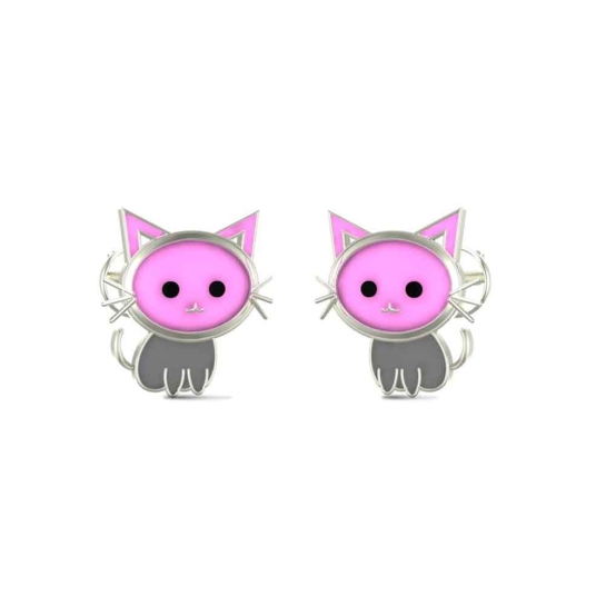 White Gold 18k Kitten Stud Earrings for Kids and Teen Girls