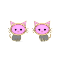 Kitten 18k Yellow Gold Stud Earrings for Kids and Teen Girls