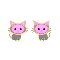 Kitten 18k Yellow Gold Stud Earrings for Kids and Teen Girls