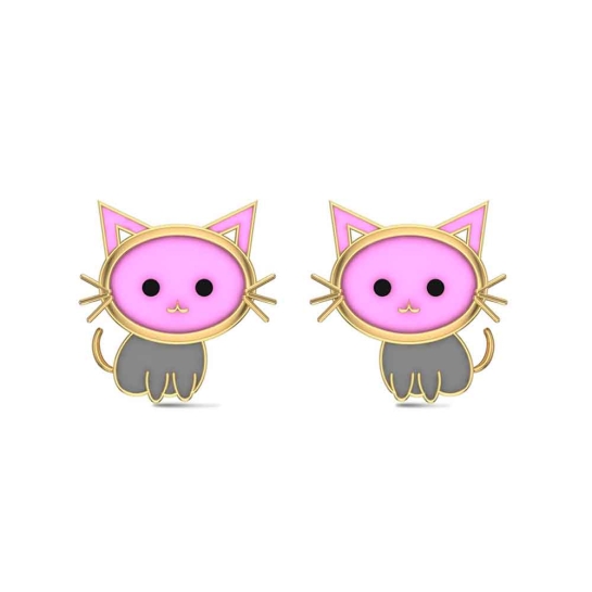 18k Kitten Rose Gold Stud Earrings for Kids and Teen Girls