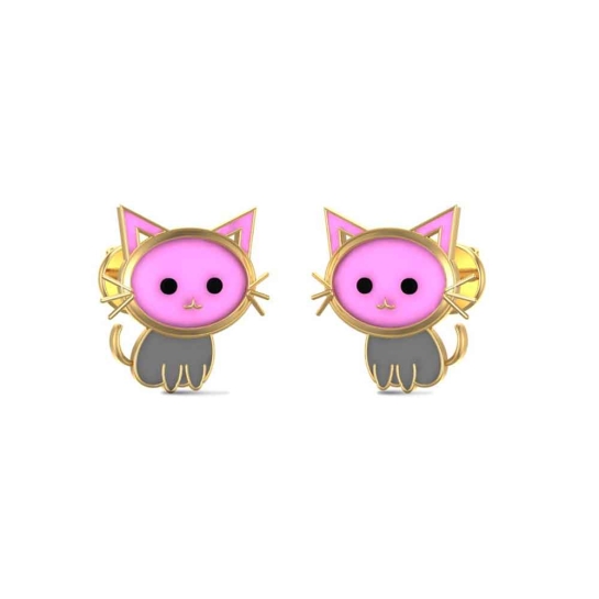 White Gold 18k Kitten Stud Earrings for Kids and Teen Girls