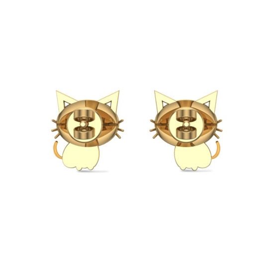 White Gold 18k Kitten Stud Earrings for Kids and Teen Girls