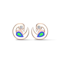 18k Peacock Rose Gold Stud Earrings for Kids and girls