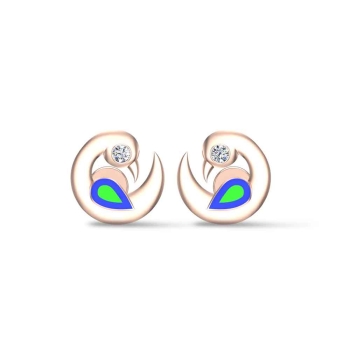 18k Peacock Rose Gold Stud Earrings for Kids and girls