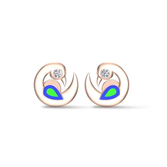 18k Peacock Rose Gold Stud Earrings for Kids and girls