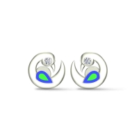 Peacock 18k White Gold Stud Earrings for Kids and girls