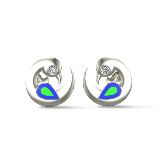 Peacock 18k White Gold Stud Earrings for Kids and girls