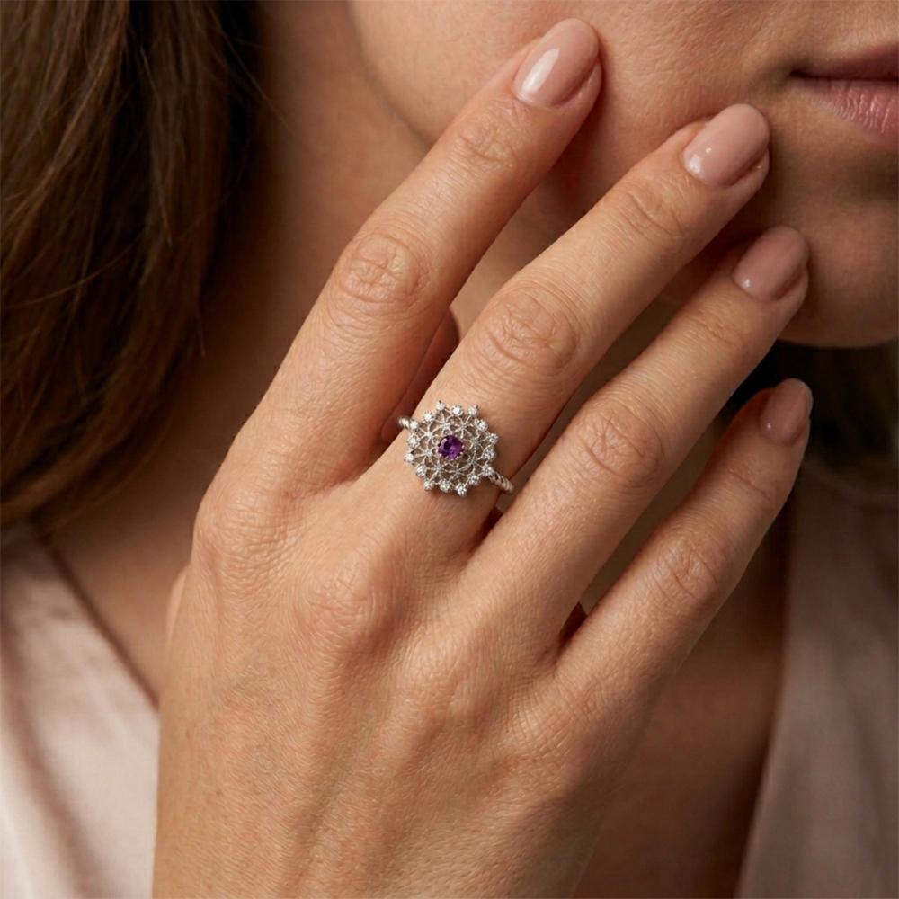Purple Aura Mandala Ring
