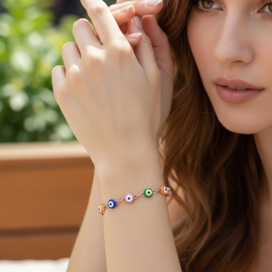 Rainbow Evil Eye Charm Bracelet