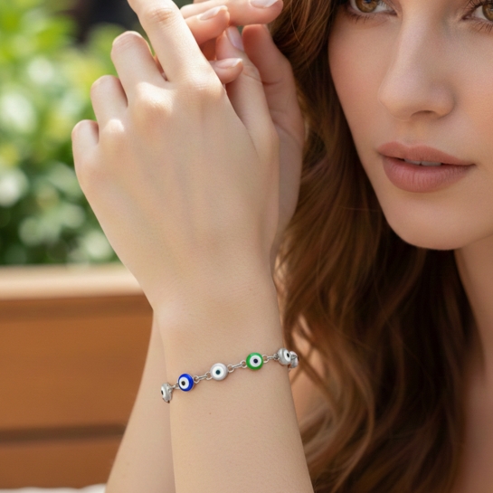 Rainbow Evil Eye Charm Bracelet