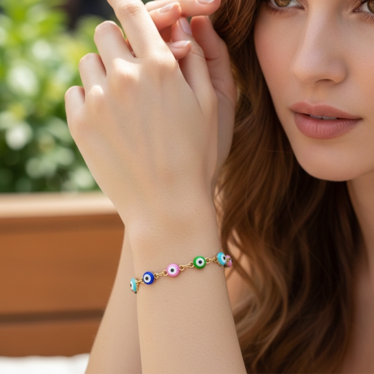 Rainbow Evil Eye Charm Bracelet