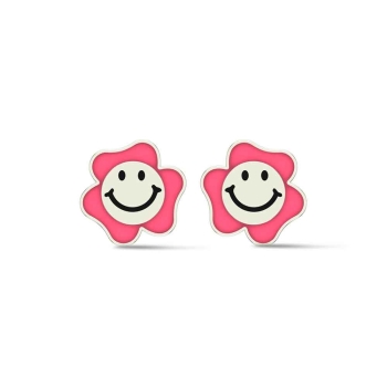 18k Smiley White Gold Stud Earrings for kids and Teen girls