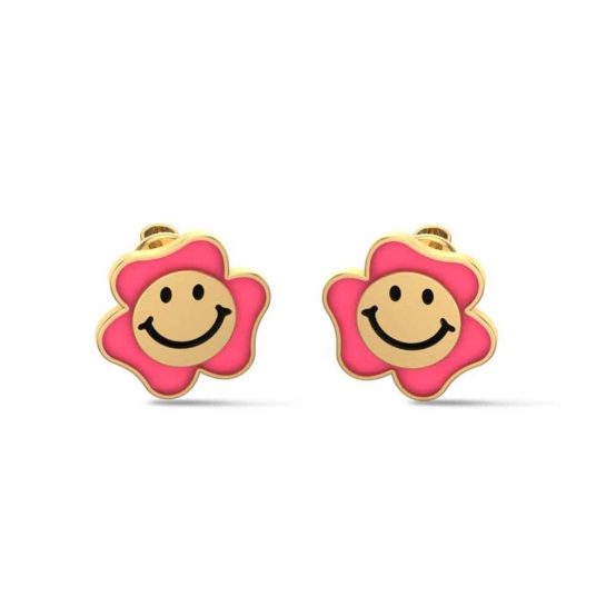 18k Smiley White Gold Stud Earrings for kids and Teen girls