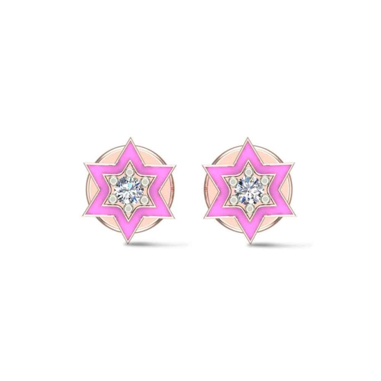 Star 18k Yellow Gold Diamond Stud Earrings for Kids and Teen Girls