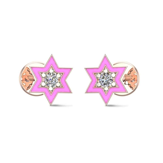 Star 18k Yellow Gold Diamond Stud Earrings for Kids and Teen Girls