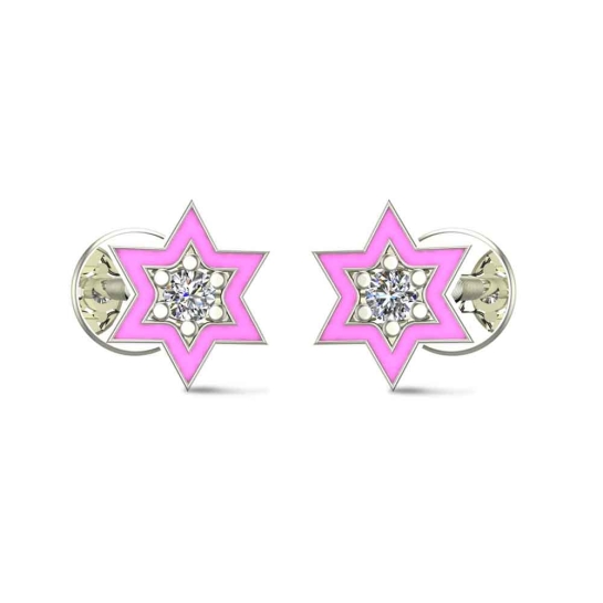 Star 18k White Gold Diamond Stud Earrings for Kids and Teen Girls