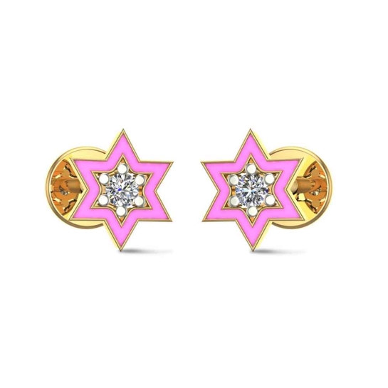 Star 18k Yellow Gold Diamond Stud Earrings for Kids and Teen Girls