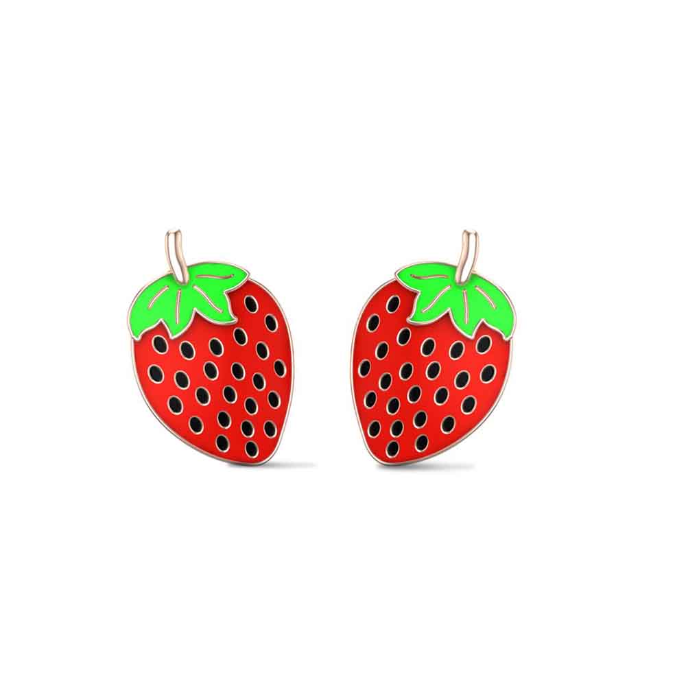 Strawberry White Gold Stud Earrings for Kids and Teen Girls