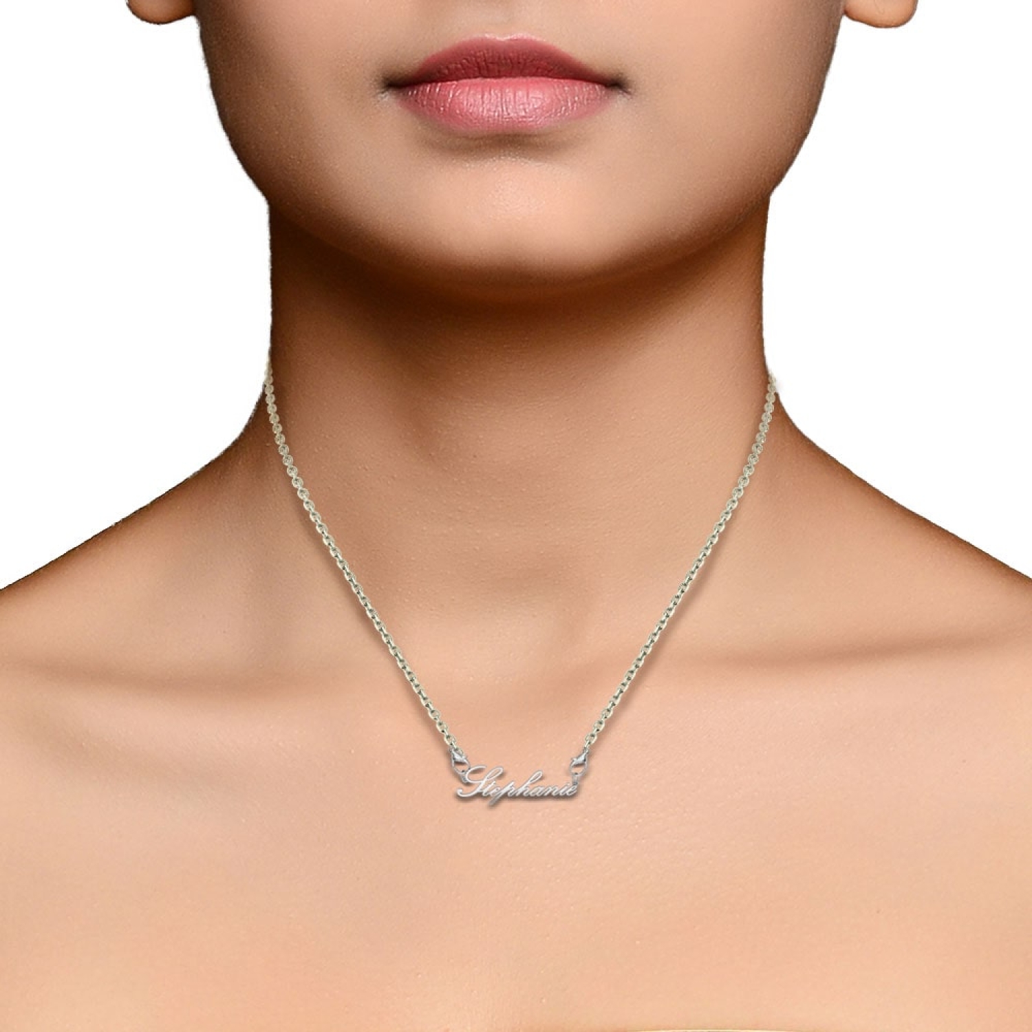 Solid White Gold Vertical Bar Pendant Necklace