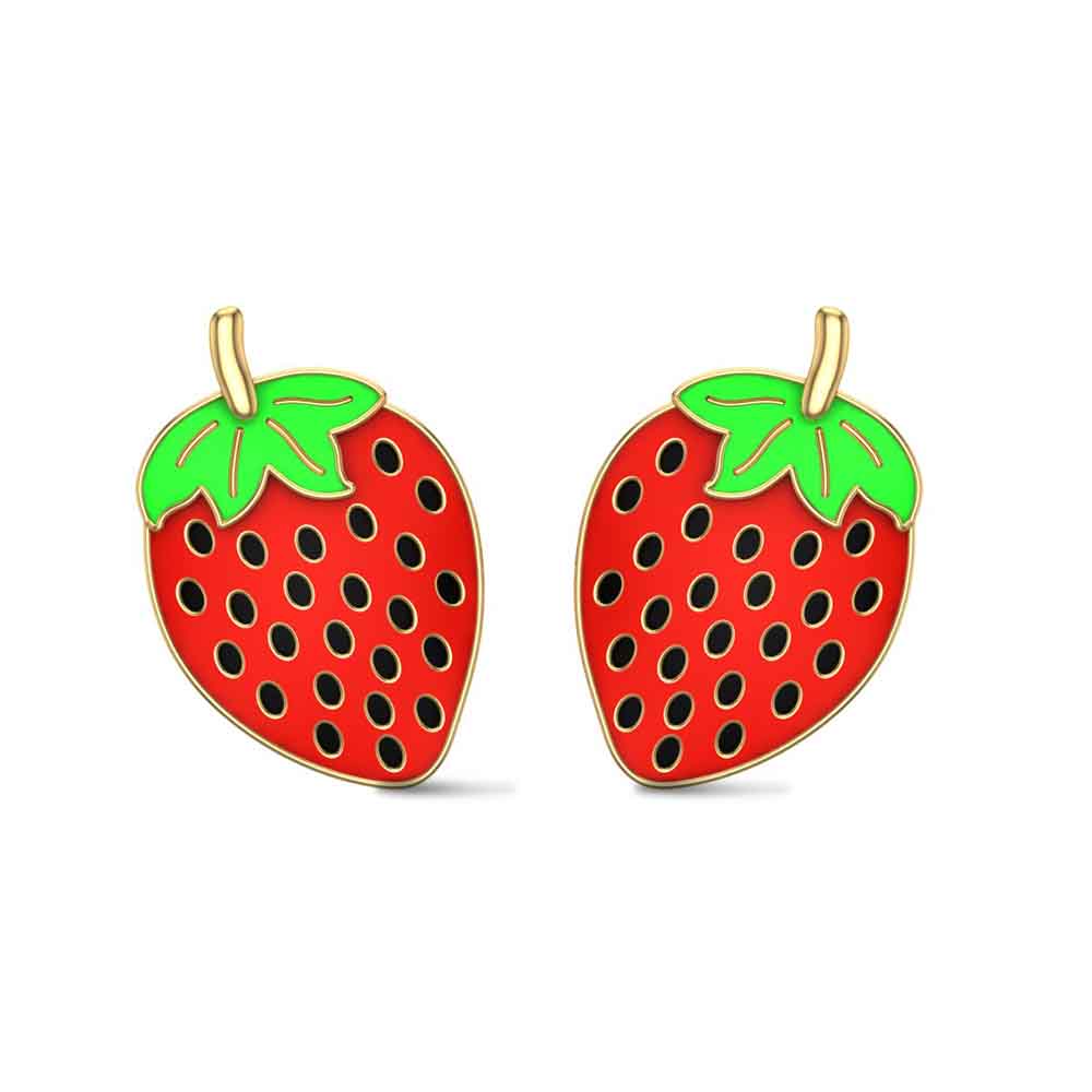 Strawberry White Gold Stud Earrings for Kids and Teen Girls