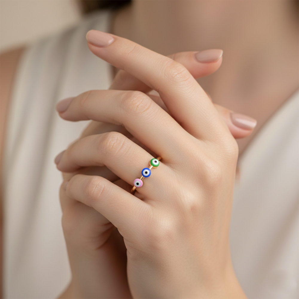 Trio Rainbow Evil Eye Gold Ring
