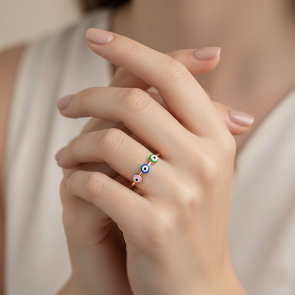 Trio Rainbow Evil Eye Gold Ring