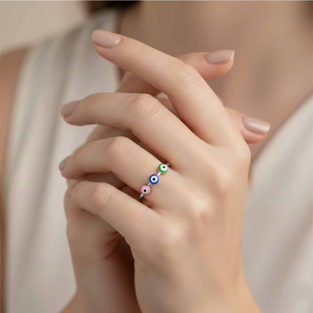 Trio Rainbow Evil Eye Gold Ring