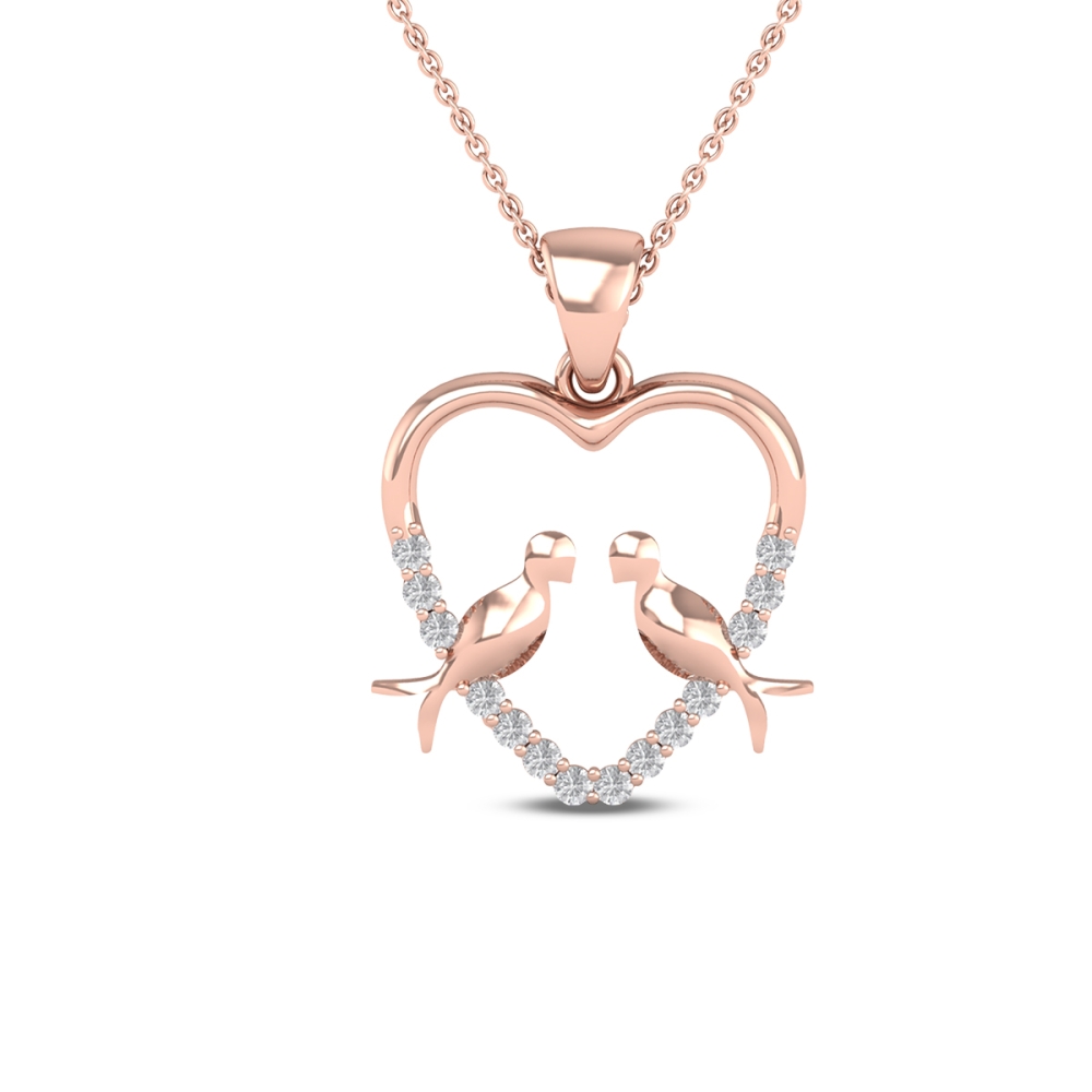 Twin Lovebirds Diamond Heart Pendant