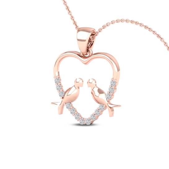 Twin Lovebirds Diamond Heart Pendant