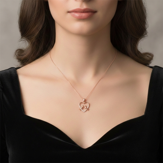 Twin Lovebirds Diamond Heart Pendant