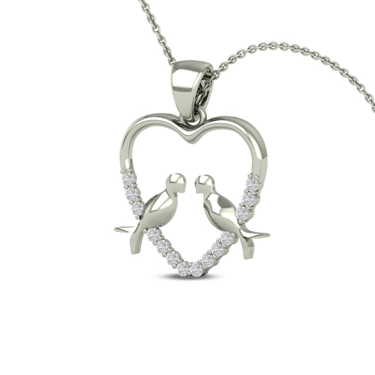 Twin Lovebirds Diamond Heart Pendant