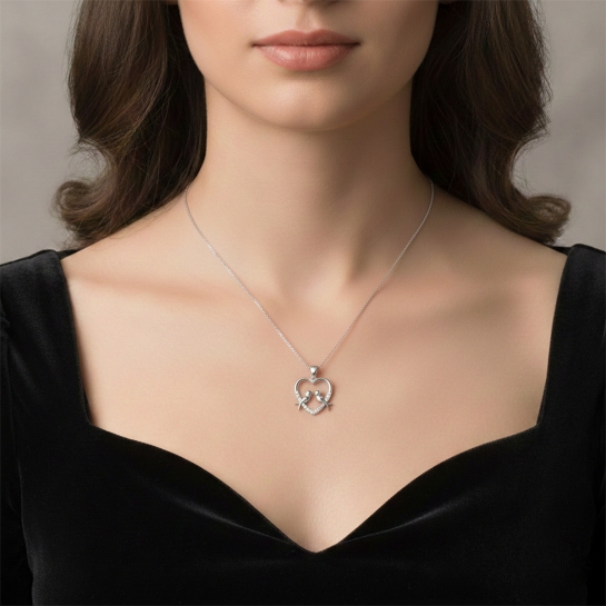 Twin Lovebirds Diamond Heart Pendant