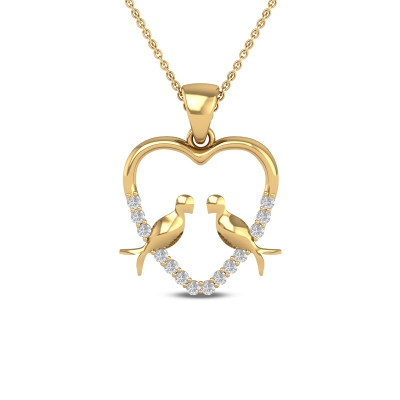 Twin Lovebirds Diamond Heart Pendant