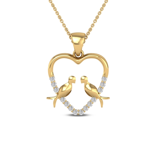 Twin Lovebirds Diamond Heart Pendant