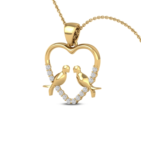 Twin Lovebirds Diamond Heart Pendant
