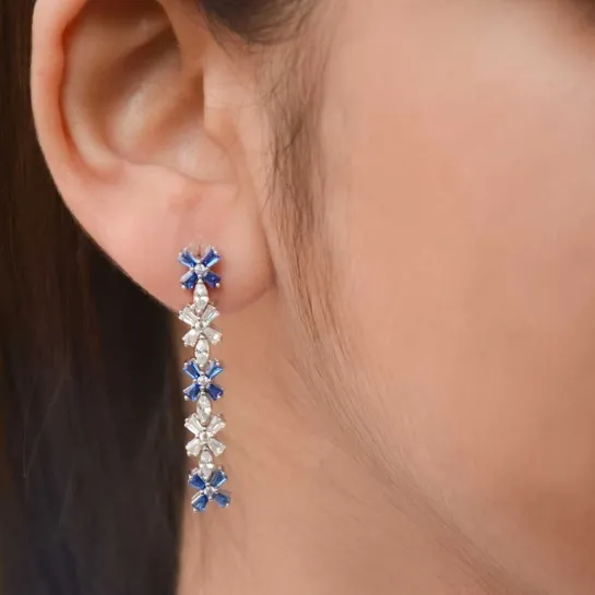 925 Sterling Silver Long Blue Drop Earrings 925 Sterling Silver Long Blue Drop Earrings