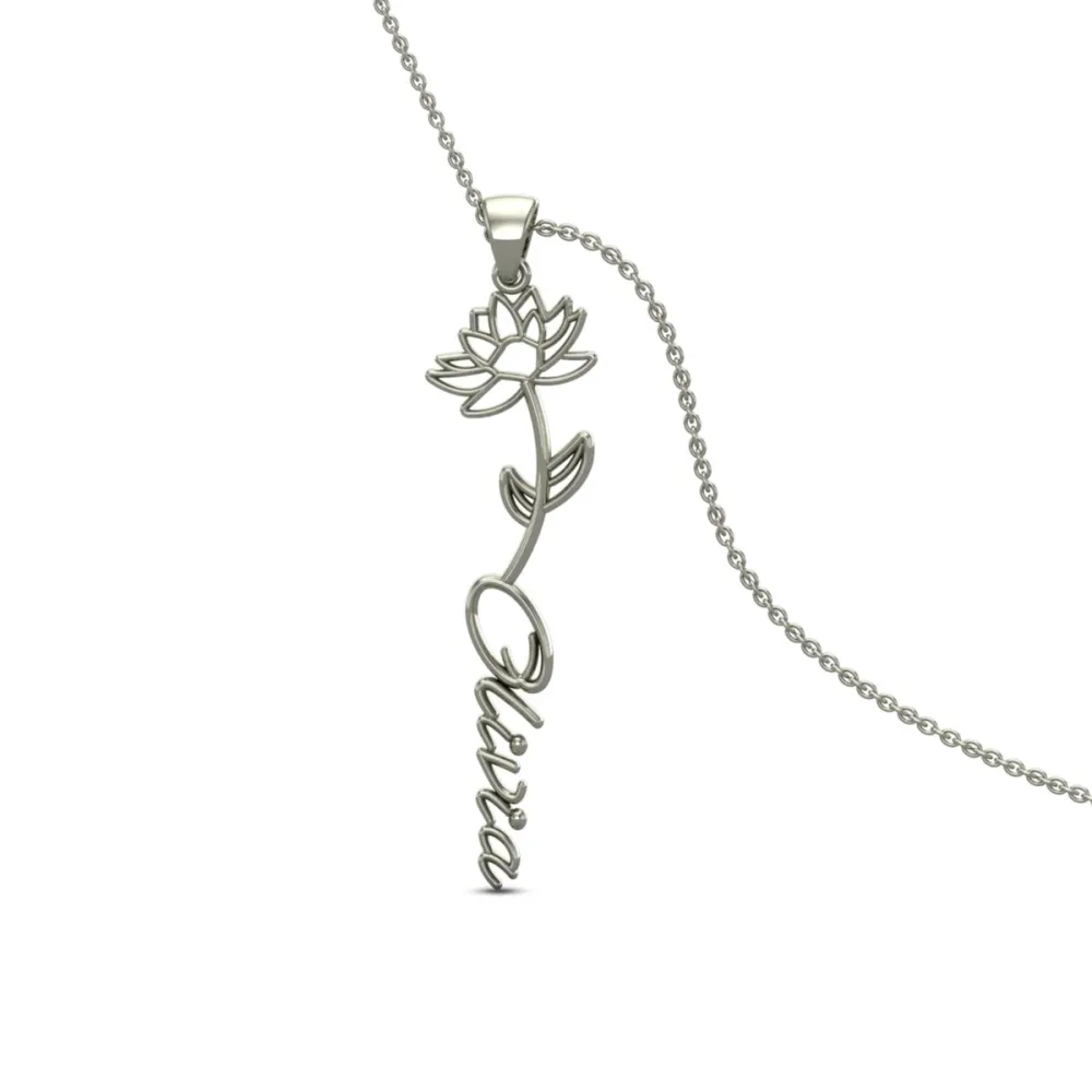 Olivia Name Gold Pendant | July Birth Flower Olivia Name Gold Pendant | July Birth Flower