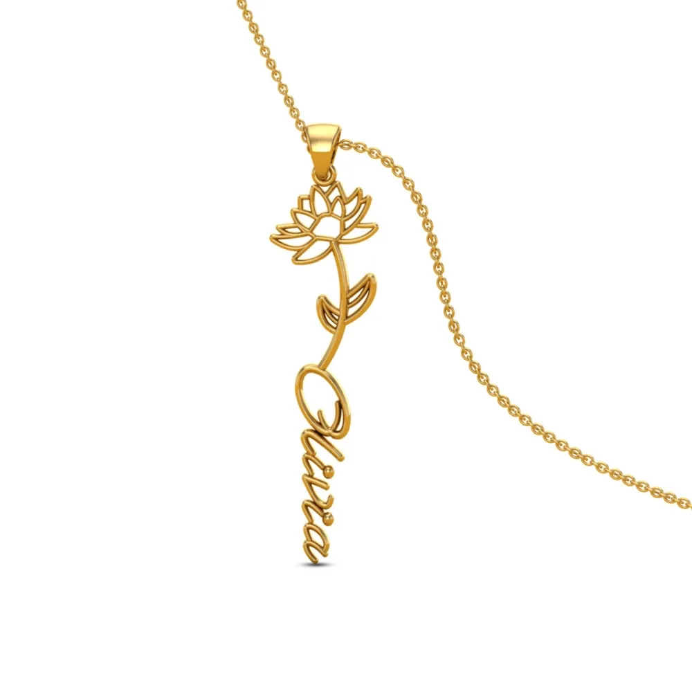 Olivia Name Gold Pendant | July Birth Flower Olivia Name Gold Pendant | July Birth Flower