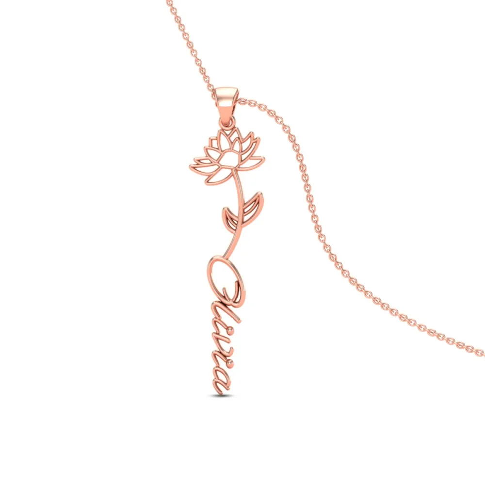 Olivia Name Gold Pendant | July Birth Flower Olivia Name Gold Pendant | July Birth Flower