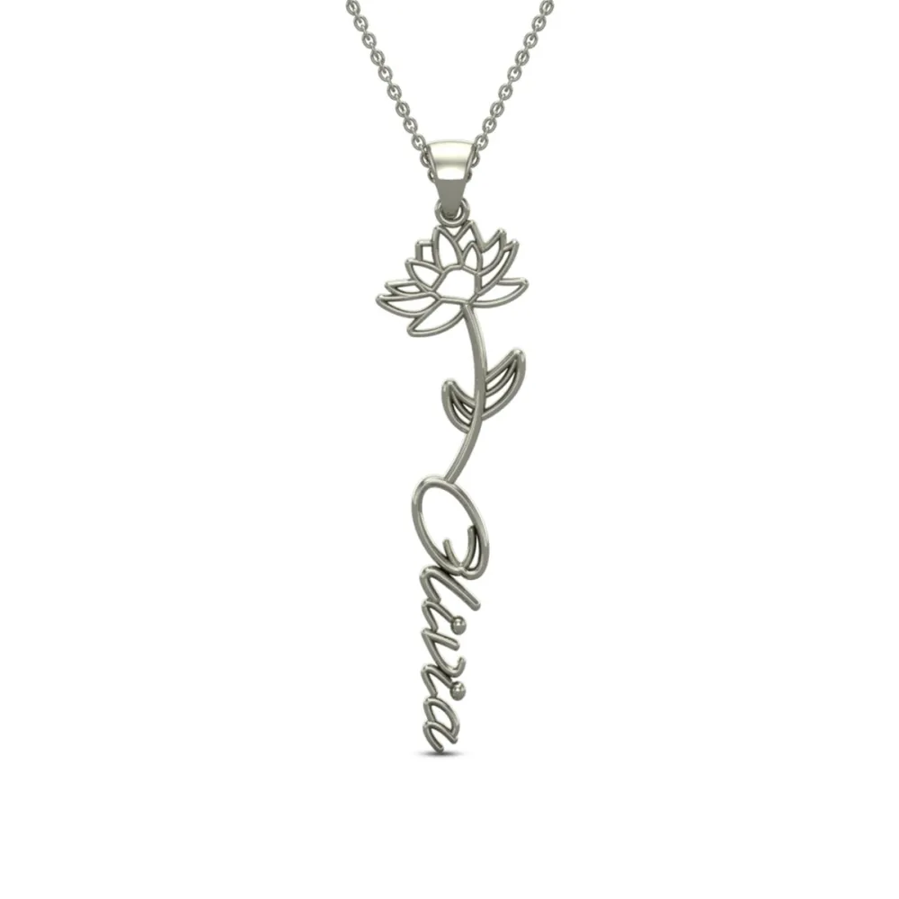 Olivia Name Gold Pendant | July Birth Flower Olivia Name Gold Pendant | July Birth Flower