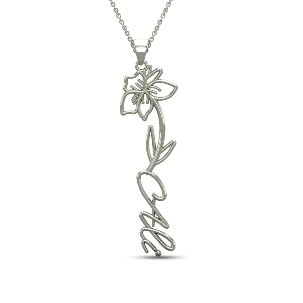 Ali Name Gold Pendant | March Birth Flower Ali Name Gold Pendant | March Birth Flower
