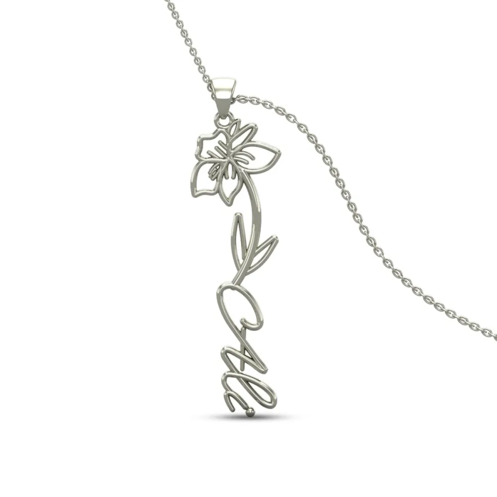 Ali Name Gold Pendant | March Birth Flower Ali Name Gold Pendant | March Birth Flower