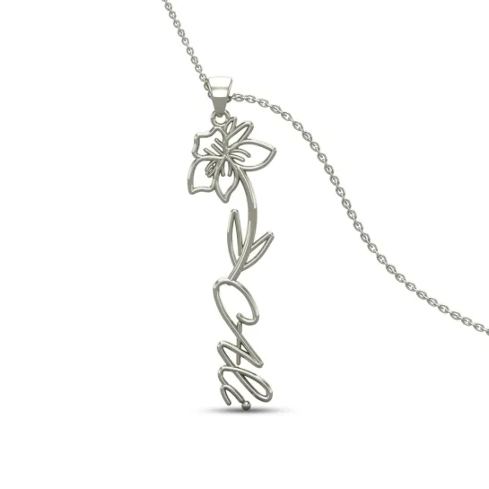 Ali Name Gold Pendant | March Birth Flower Ali Name Gold Pendant | March Birth Flower